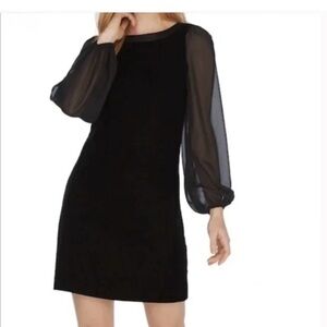White House Black Market Black Dress with Sheer Sleeves